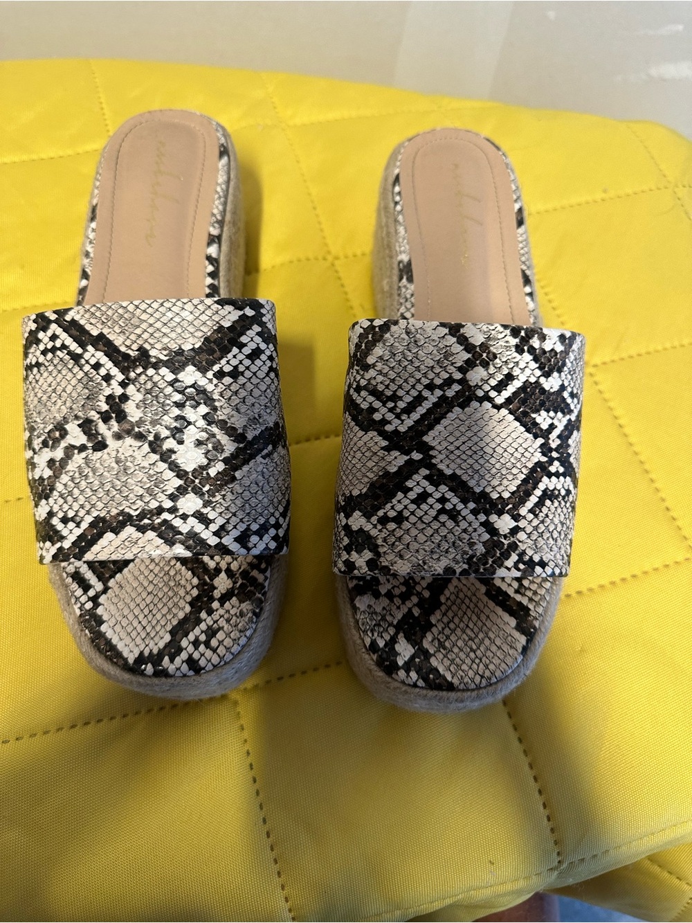 Source Unknown Snake-Print Slide Mules in Black and Cream